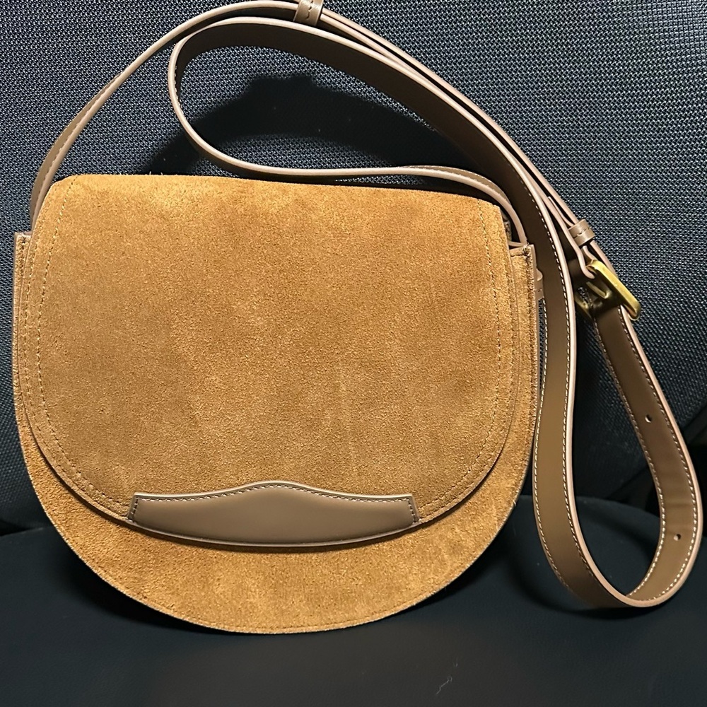 Quince Italian Suede Saddle Bag in Whiskey
